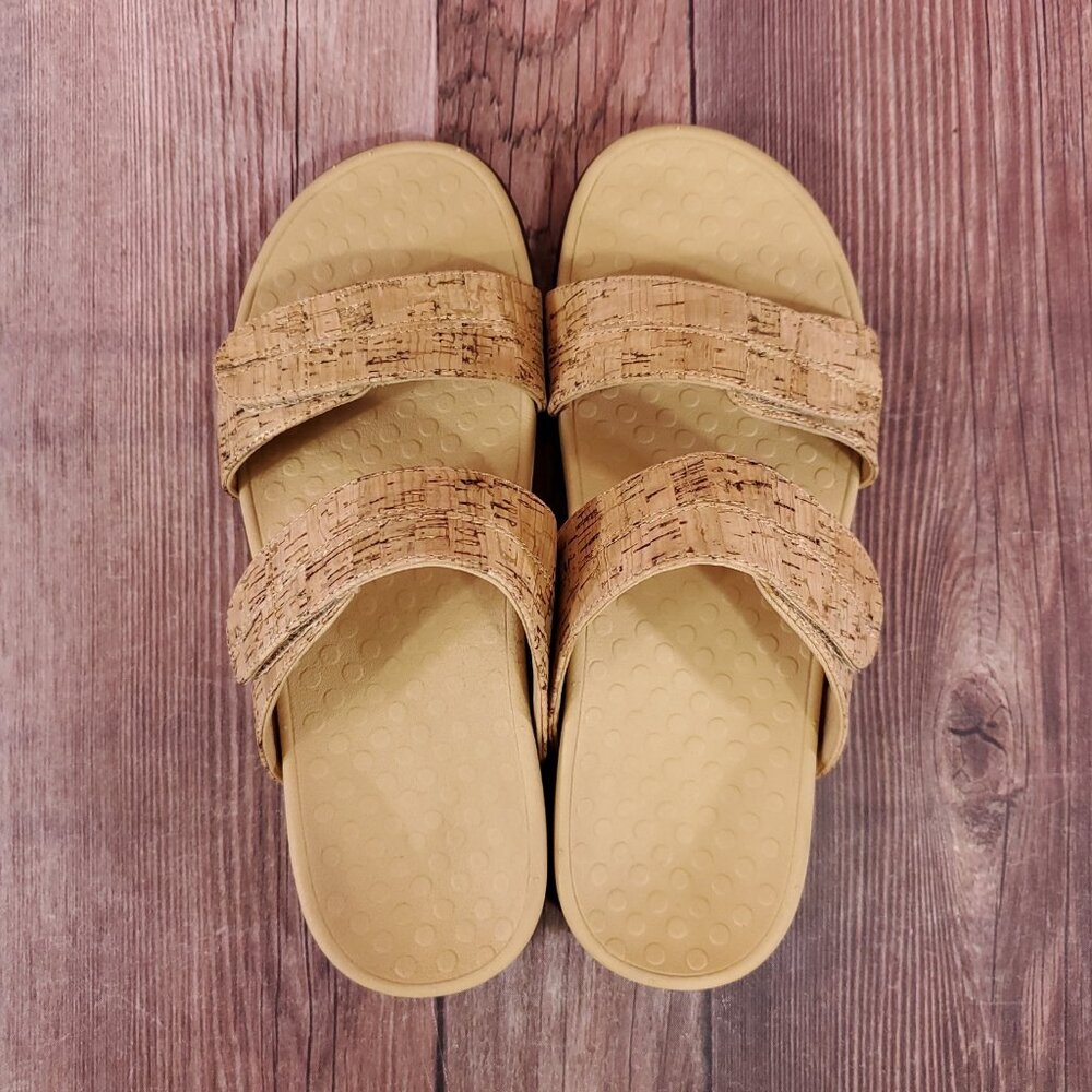 Vionic Shore Womens Size 9 Two Adjustable Straps Cork Sandals Slides Tan Comfort - Picture 6 of 14